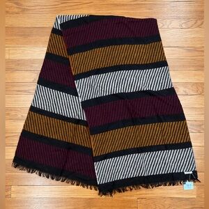 Handmade Italian Plaid Fringe Scarf Black Burgundy Mustard Oversized Wool NEW